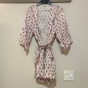 Toss Designs Pink Stripe Champagne Print Lightweight Robe EUC